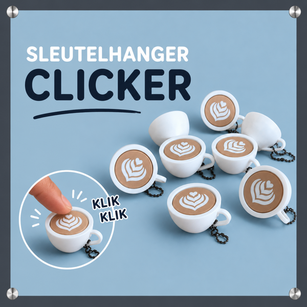 Sleutelhanger met koffie kop/werkt als clicker/fidget toy