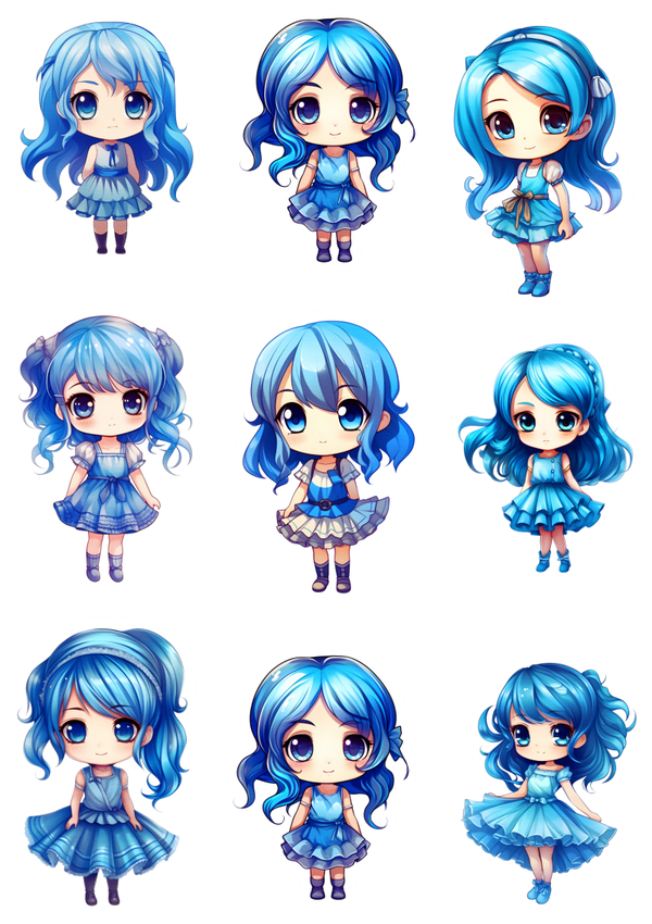 Stickers blauwe chibi meid