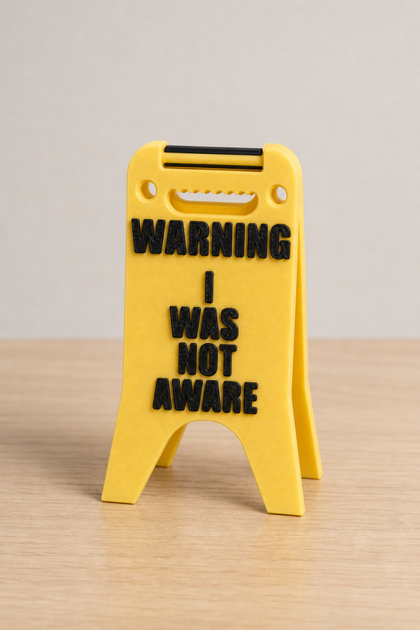 Desk Sign Warning i was not aware
