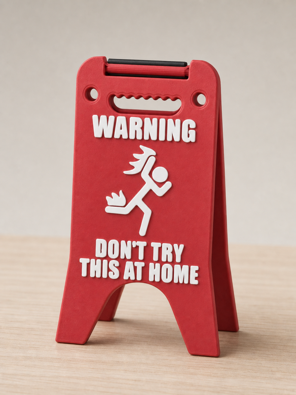 Desk Sign Warning don't try this at home