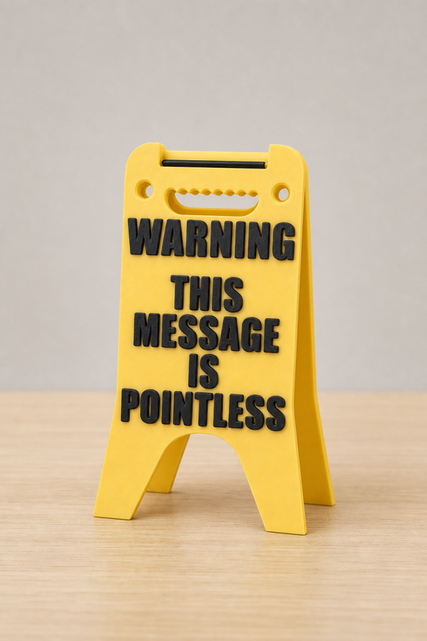 Desk Sign Warning this message is pointless
