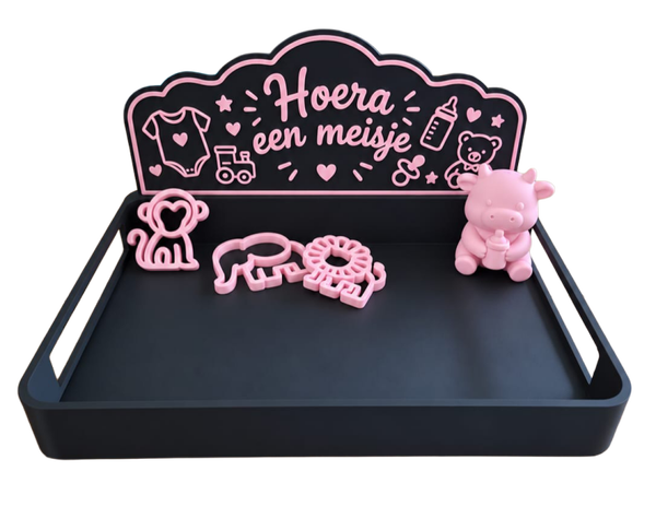 Thema Hoera een Meisje l voor dienblad 24 x 18 cm