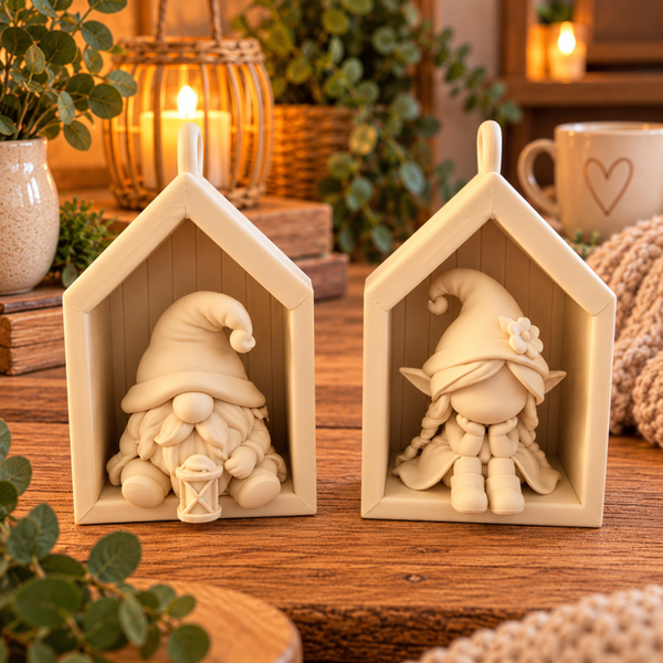 STL bestand - Huisje gnome en elfje kerstballen