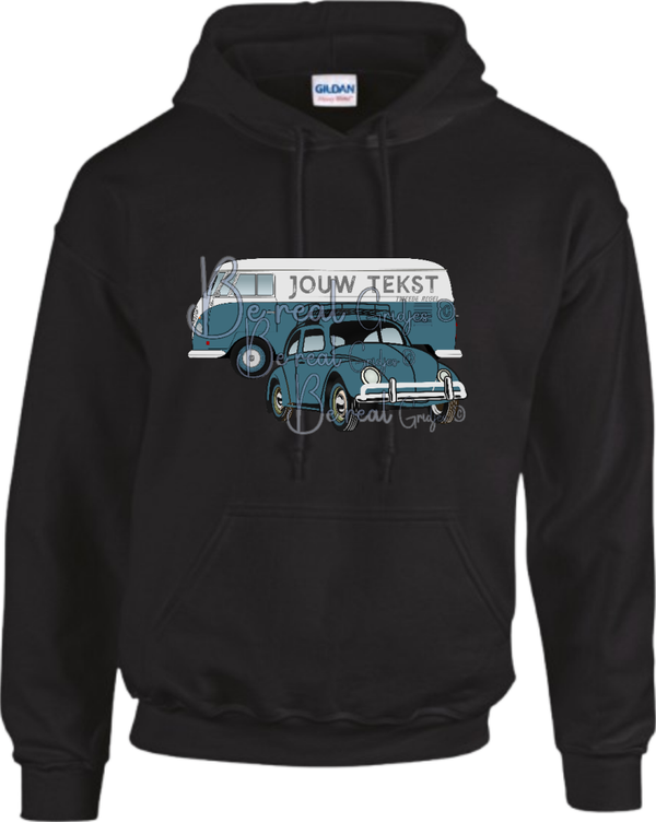 Hoody met t1 bus en kever met je eigen tekst en in je eigen kleur 004