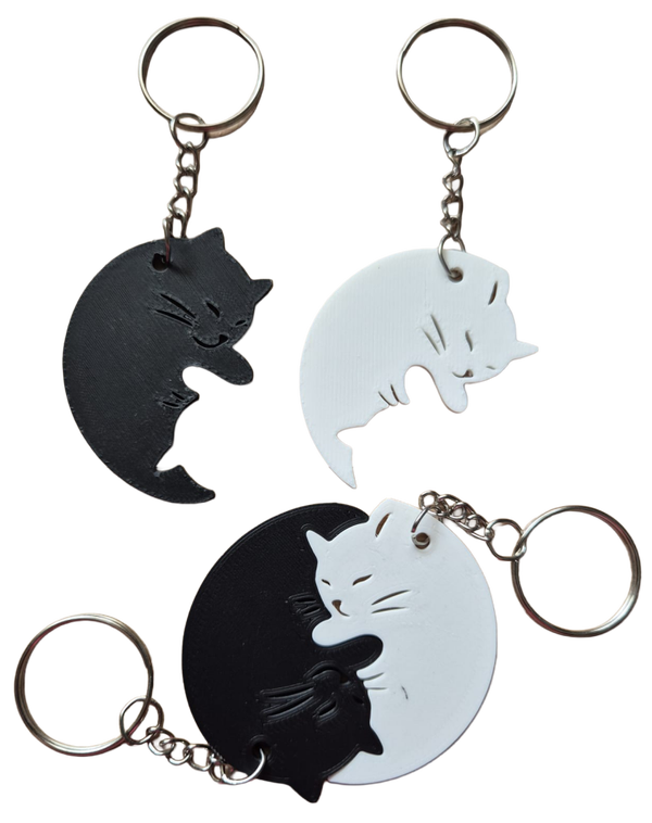Sleutelhanger Yin Yang poezen (2 sleutelhangers in 1)