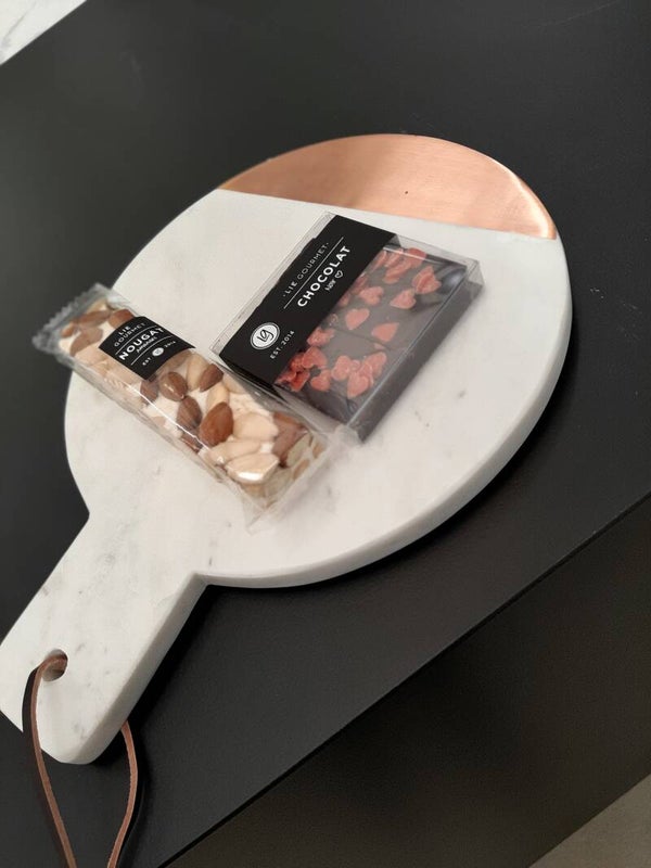 Marmeren serveerplank rond met rose plaat