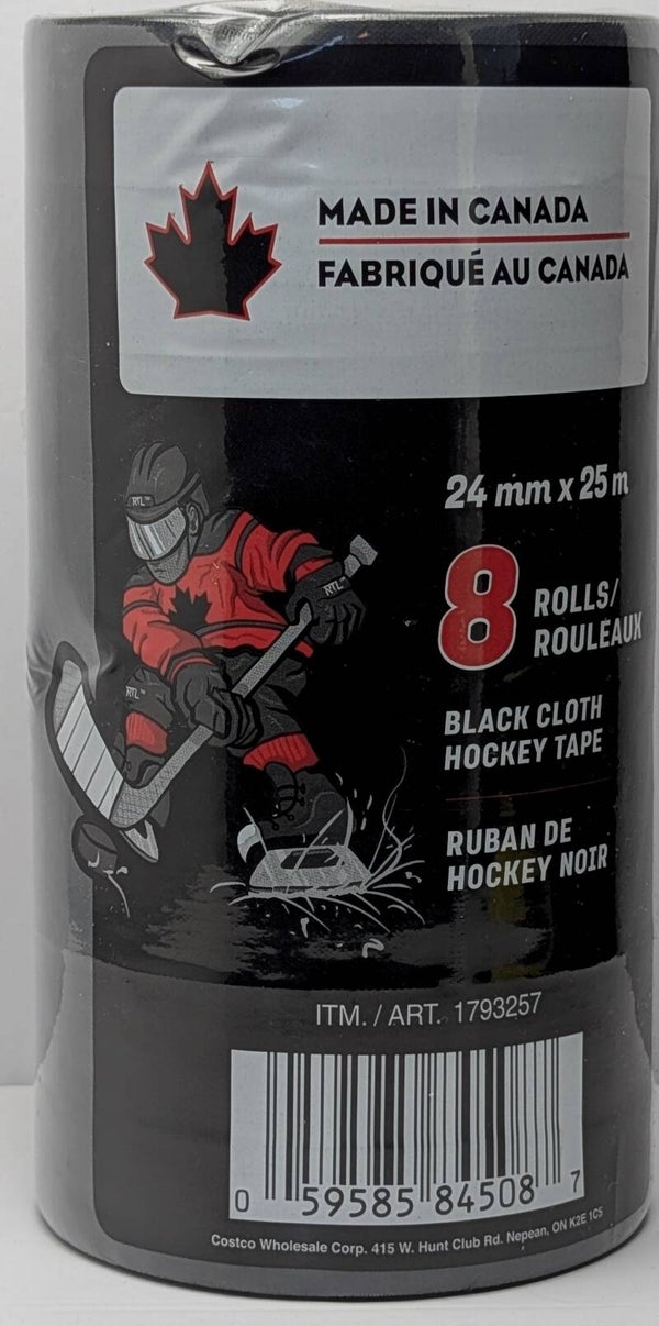 Hockey Tape 8 Rolls Black Cloth 24mm x 25m Made in Canada Stick Tape New Sealed