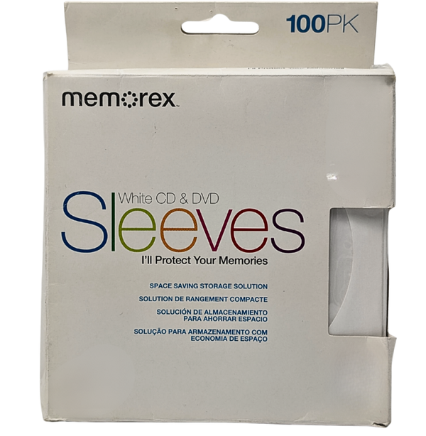 Memorex White CD & DVD Storage Sleeves – 50 Pack – Space Saving Disc Protection