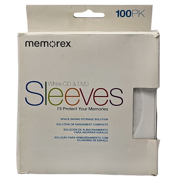 Memorex White CD & DVD Storage Sleeves – 100 Pack – Space Saving Disc Protection