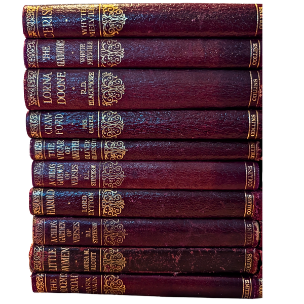 20 Vintage Collins Pocket Classics Burgundy Gilt Books Antique Literature Lot