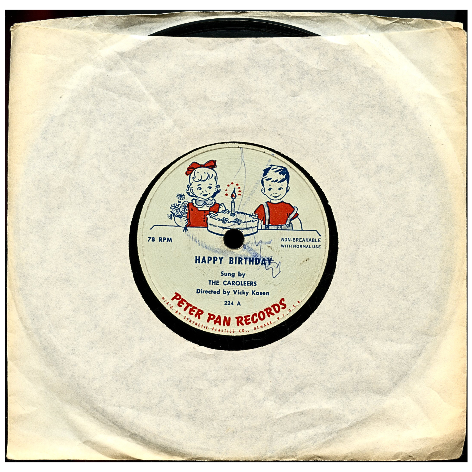 Vintage 1948 Peter Pan Records 224 The Caroleers Happy Birthday 7" 78 RPM