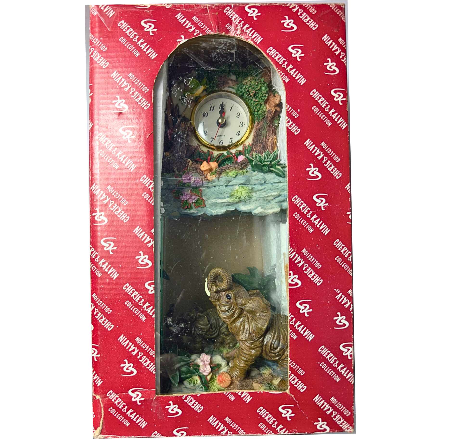 Elephant Jungle Scene Quartz Clock Decorative Table Clock Safari Theme Glass Display New