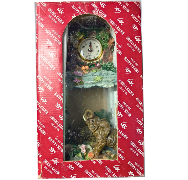 Elephant Jungle Scene Quartz Clock Decorative Table Clock Safari Theme Glass Display New