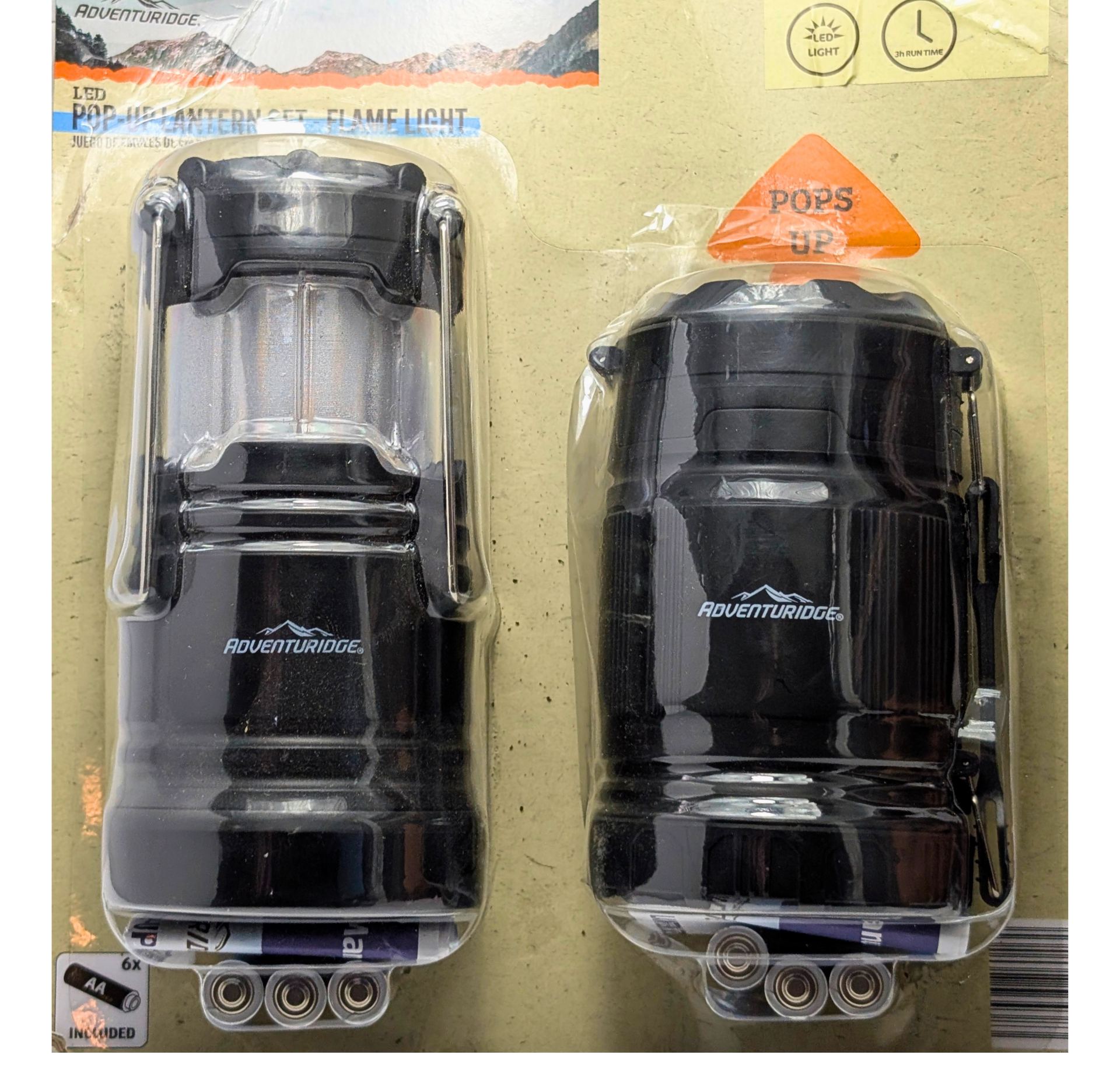 Adventuridge LED Pop Up Lantern Set 2 Pack Camping Emergency Lights w Batteries