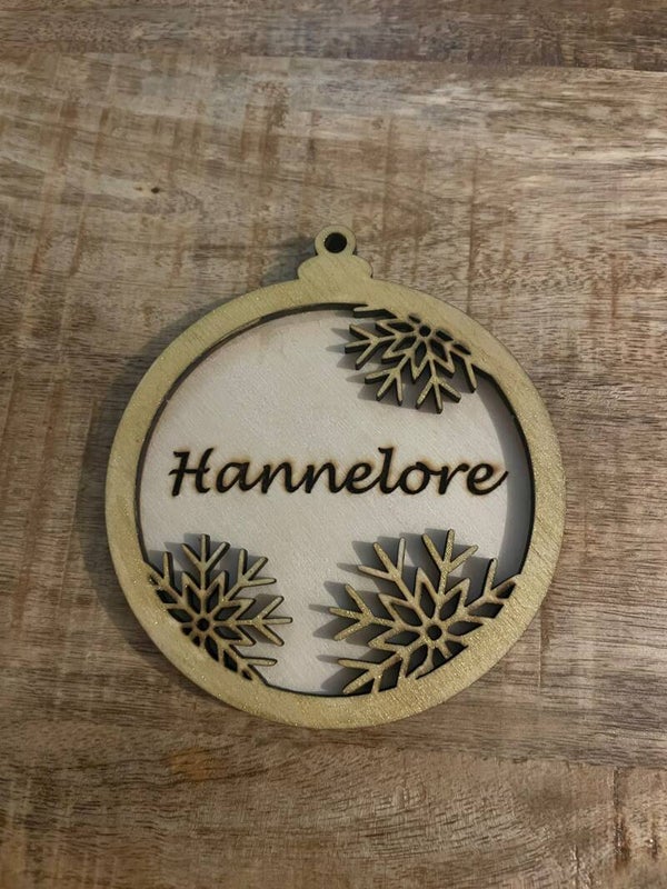 Houten 3D kerstornament met sneeuwvlokken