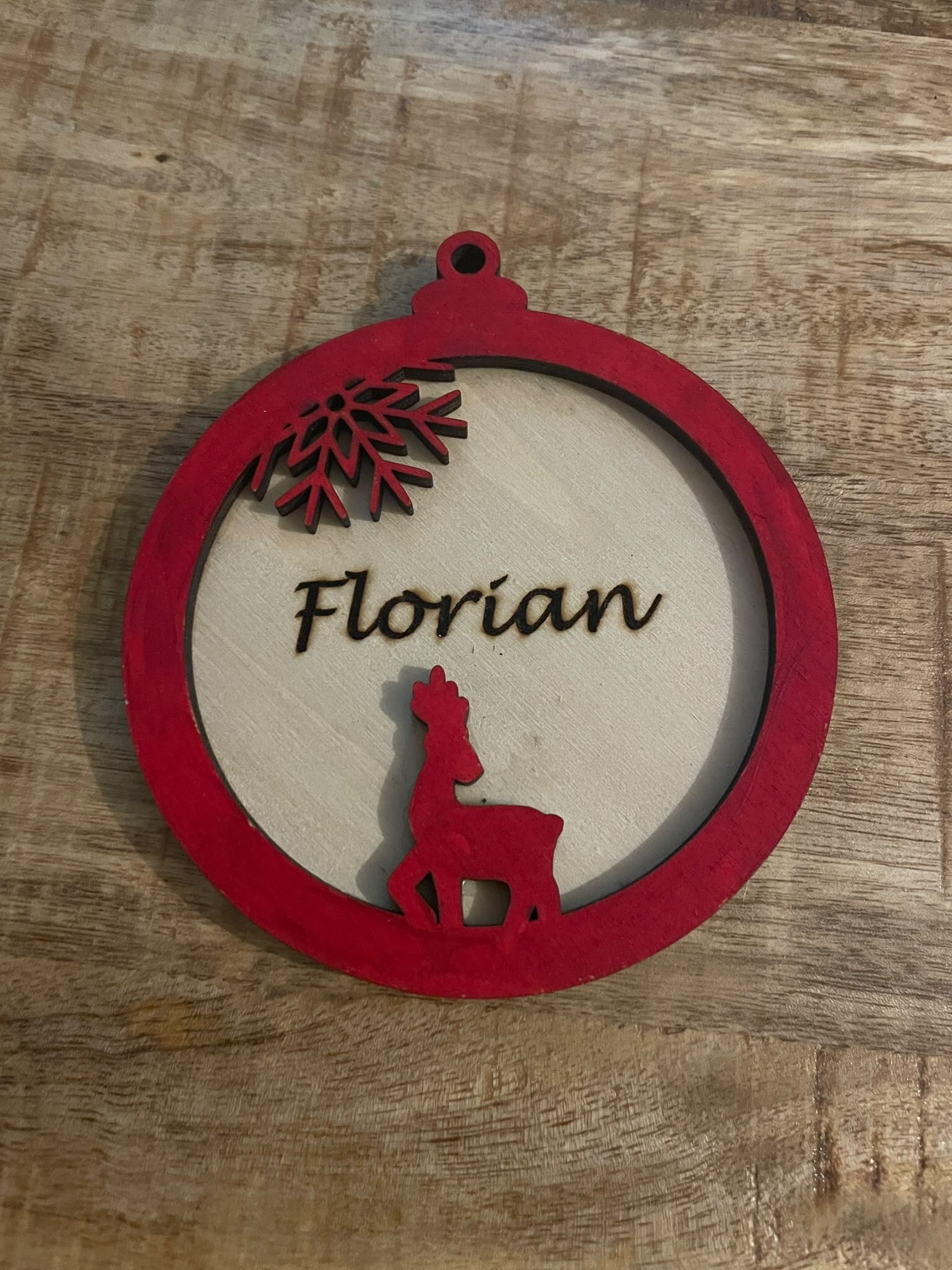 Houten 3D kerstornament met rendier