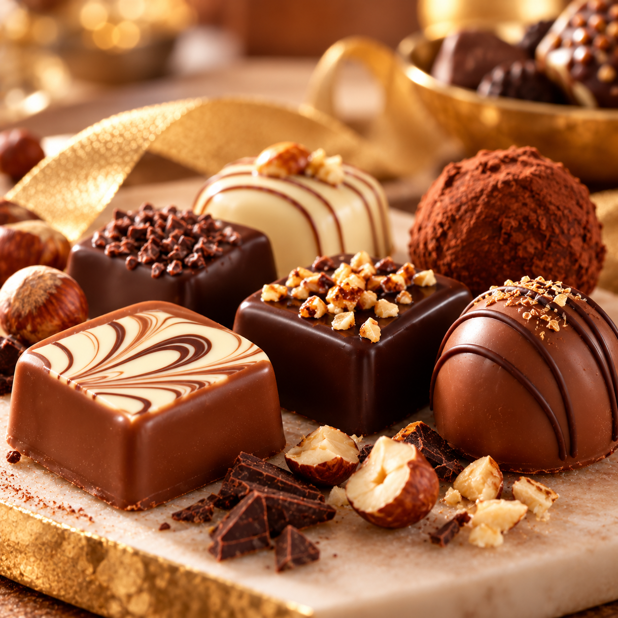 Chocolat praliné avec arabesque sucrée sur le dessus