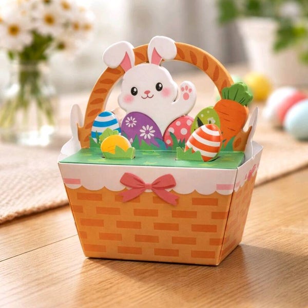 Petit ballotin lapin et oeufs en 3D rempli de chocolats  6x6x6cm