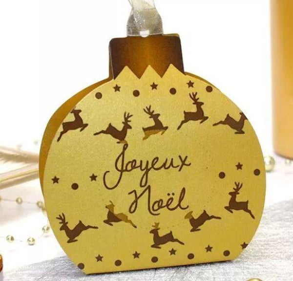 Boule en carton à remplir avec des dragées "Joyeux Noël"   lot de 6     8,5x10x3cmcm