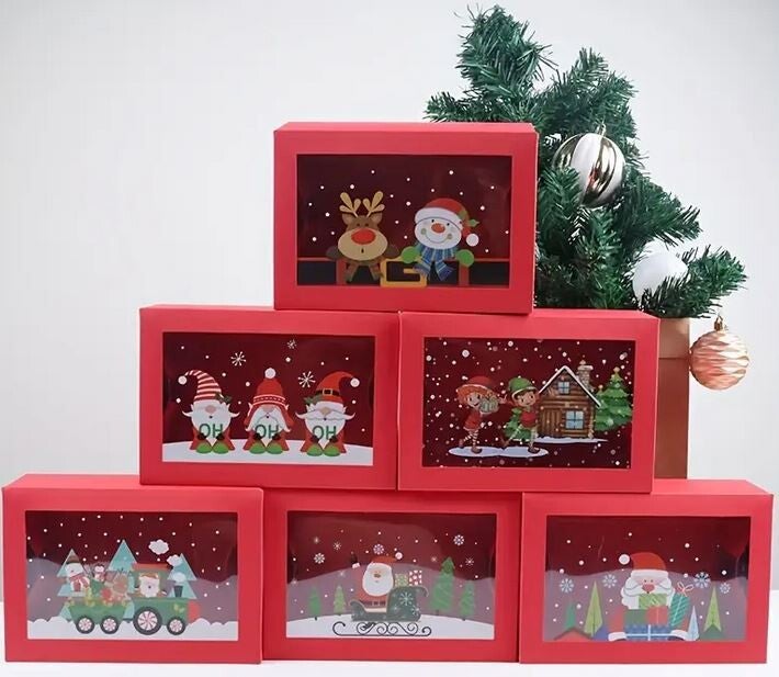 1 boîte cadeau carton dessin sur fenêtre thème de Noël vide   22x15x7cm