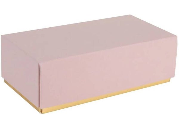 Boîte de chocolats rose poudré remplie avec 250gr   11,5x5,5x6cm