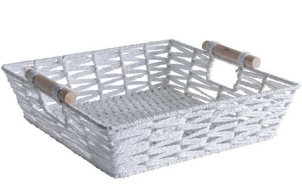 Panier tressé rectangulaire avec anse en bois à remplir 33x26x9cm