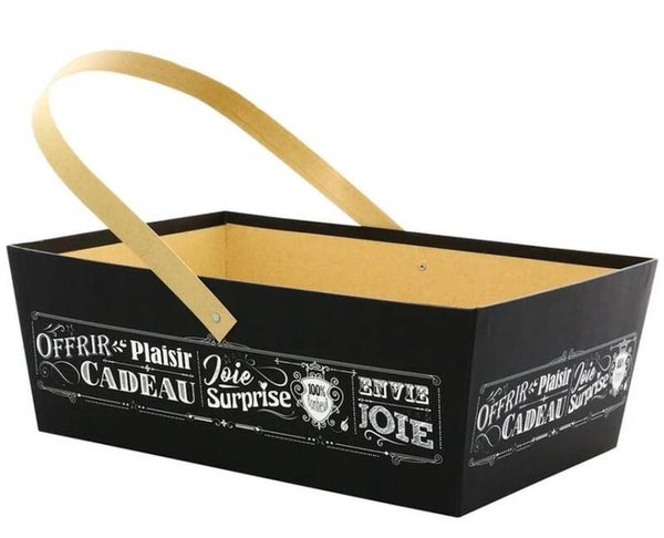Panier en carton kraft rectangulaire "Vintage noir" à remplir 36x23x13cm par lot de 24