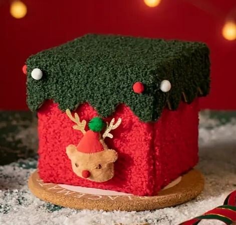 Boîte cube épaisse en feutrine  thème Noël vide   13,5x13,5cm