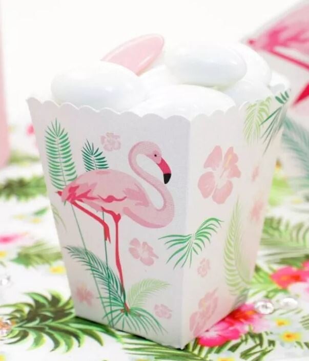 Pot pour Bonbons "Flamant rose" en carton par lot de 6