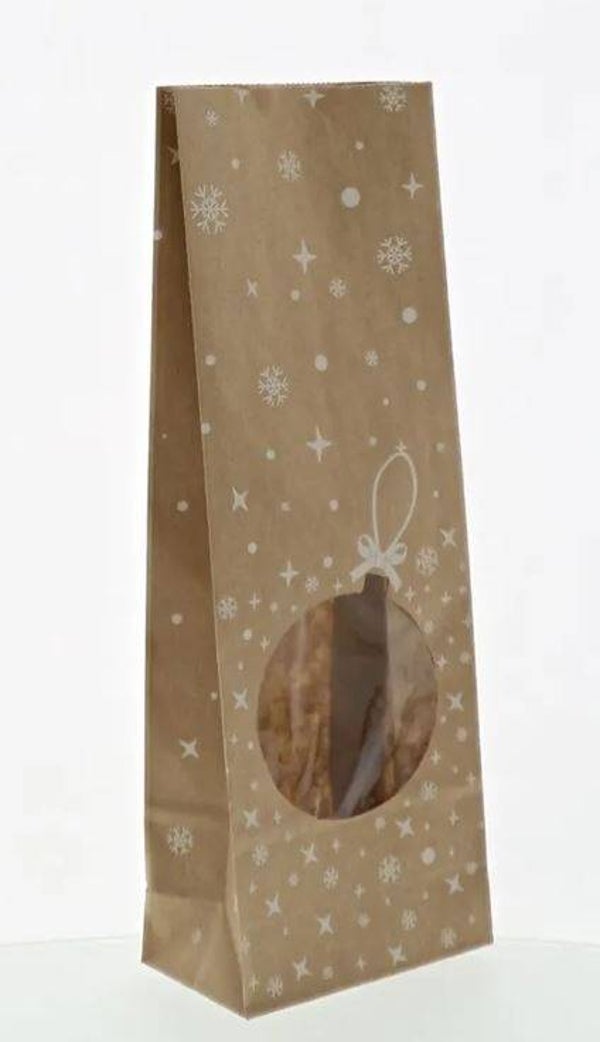 Sachet kraft à fenêtre rempli de 100gr assortiment chocolats 10x5,5x28,5cm