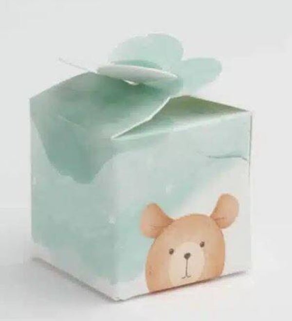 Boîte à Dragées Ourson Vert d'eau  4x4cm   par lot de 10
