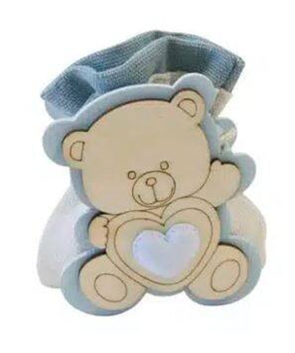 Ourson en bois avec sachet pour Dragées 6,5x7,5x3,5cm
