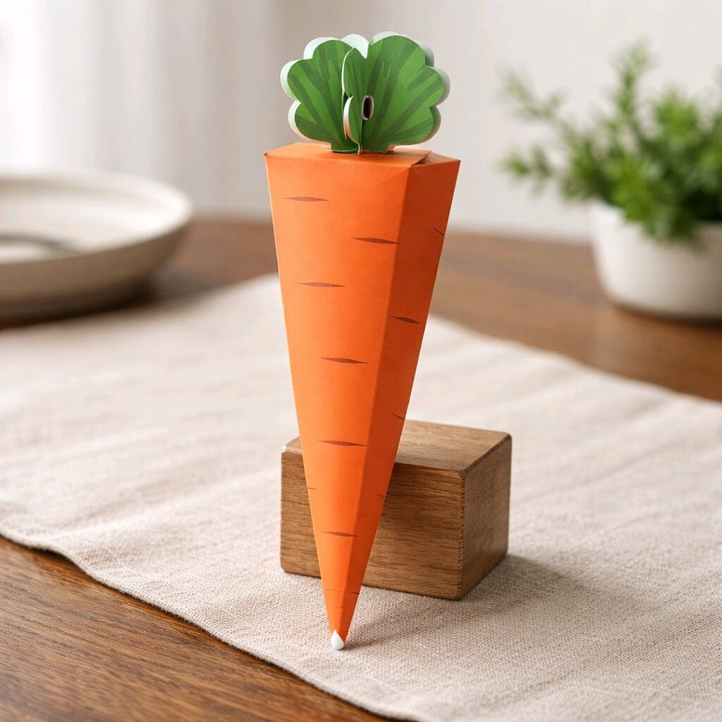 Petit ballotin "Carotte" rempli de petits oeufs pralinés emballés     17x4cm