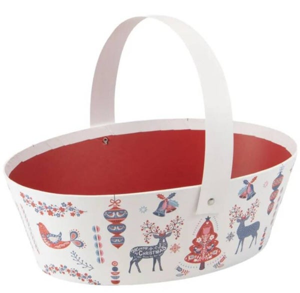 Panier ovale en carton blanc Thème Noël à remplir 29x19x8cm par lot de 10