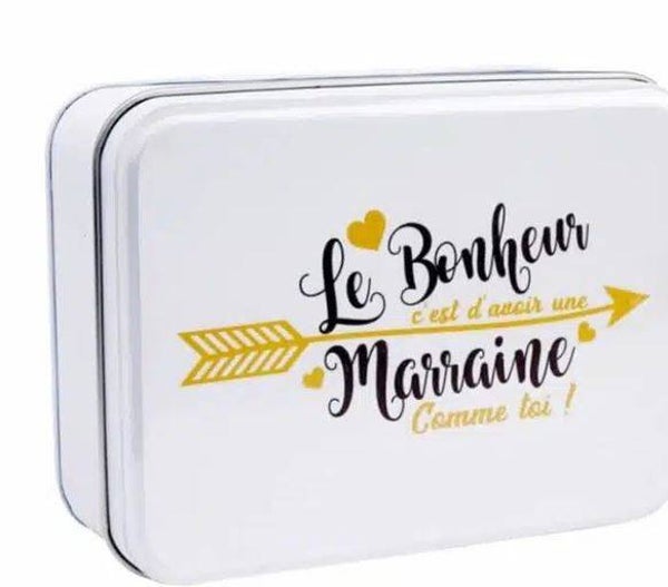 Boîte cadeau "Marraine ou Parrain" en métal  13x9,5x4,5cm