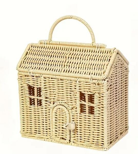 Panier en rotin naturel tissé en forme de maison    21x11,5x26cm