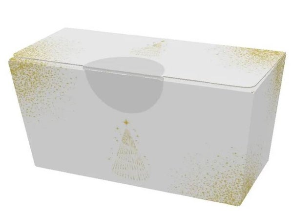 Ballotin blanc Sapin or rempli avec 250gr assortiment chocolats 12x6,5x6cm