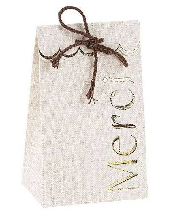 Petite pochette "Merci doré" effet Lin beige   par lot de 10