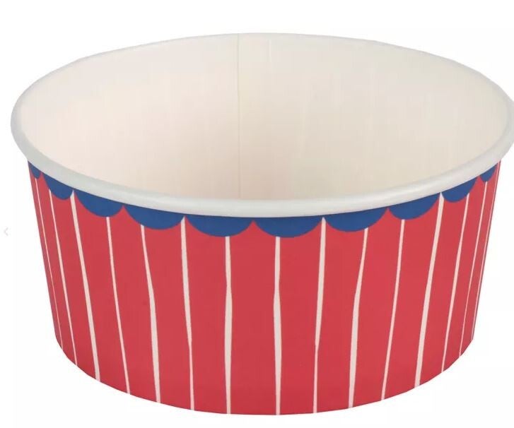 Ramequin rayé rouge, bleu ou orange en carton par lot de 4