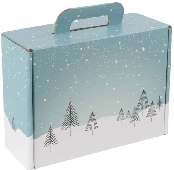 Valisette cadeau bleu/neige à remplir 25x19x10cm  par lot de 25