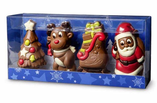 Coffret moulage chocolat 4 figurines de Noël 120gr  par lot de 6 coffrets