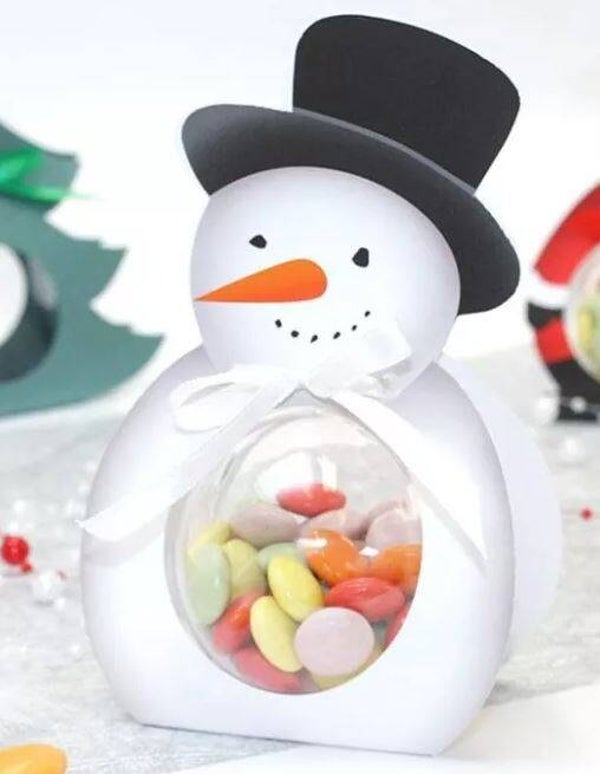 Ballotin bonhomme de neige 14x9x4cm + boule transparente 6cm par lot de 5