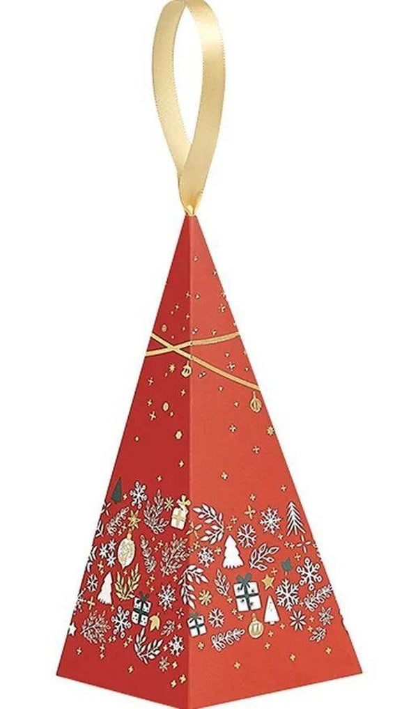 Boïte pyramide décor Noël remplie avec 100gr assortiment chocolats 17,5x8x8cm