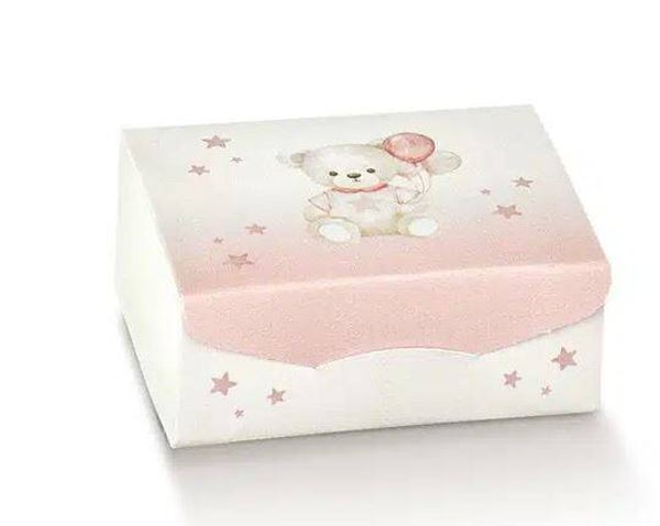 Boîte à Dragées rectangle Ourson et Ballons  7x7x3cm  par lot de 10