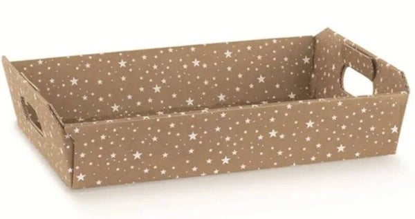 Corbeille en carton kraft avec anses et étoiles à remplir 31x22x9cm par lot de 10