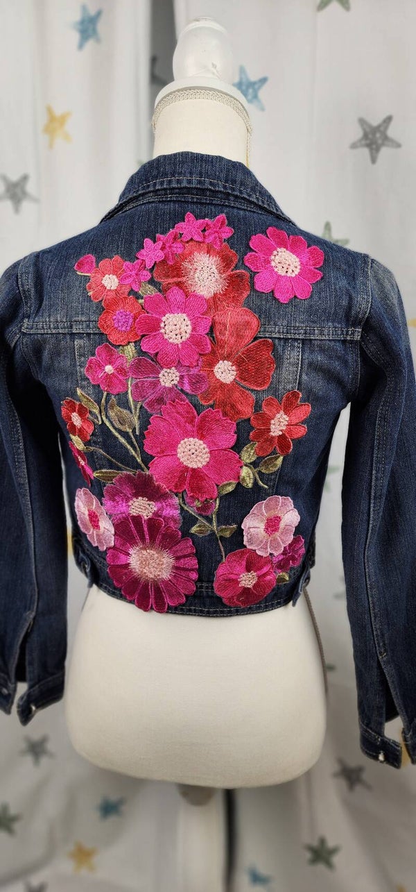 Girls denim jacket - floral - size 8/10
