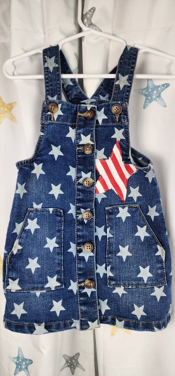 Toddler overalls dress - flag- 2T