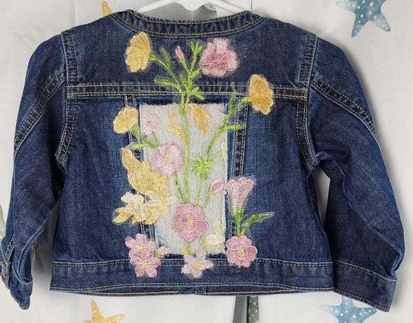 Infant denim jacket - floral- Size 12/18 mos