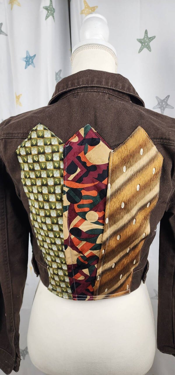 Brown denim jacket - ties- Size medium