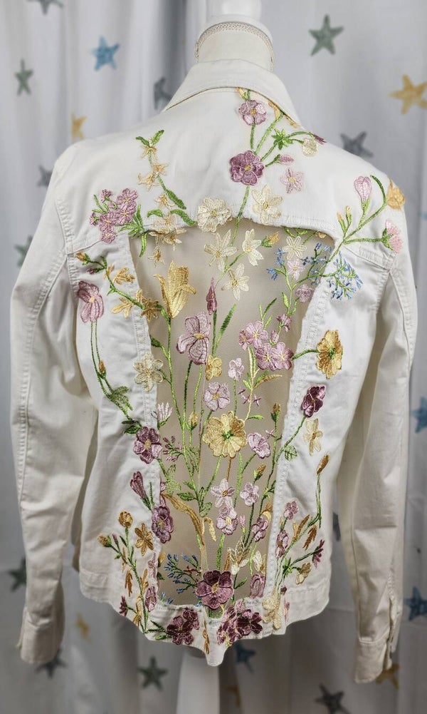 White denim jacket - floral - XL